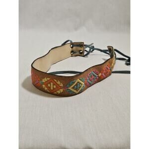 Garay 5470 Vintage Leather Embroidered Native Pattern Tie Up Belt 54" Total